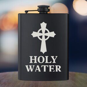 Personalized My Holly Water Cross Black Flask | Flask | Humor Gift | Family Gift